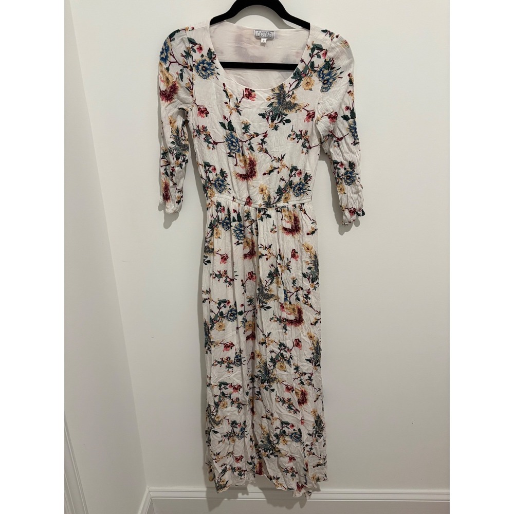 Darling White Floral Maxi Dress Size S 3/4 Sleeve Boho Chic